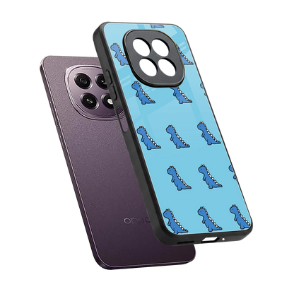 Dino Blue sleek oppo f29 5g cover with tempered glass back and TPU edges