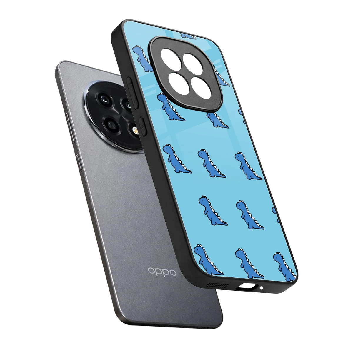 Dino Blue sleek oppo f29 pro 5g cover with tempered glass back and TPU edges
