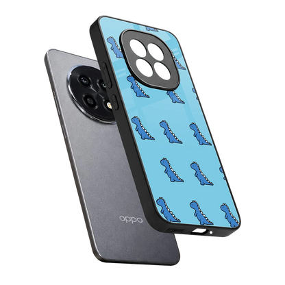 Dino Blue sleek oppo f29 pro 5g cover with tempered glass back and TPU edges