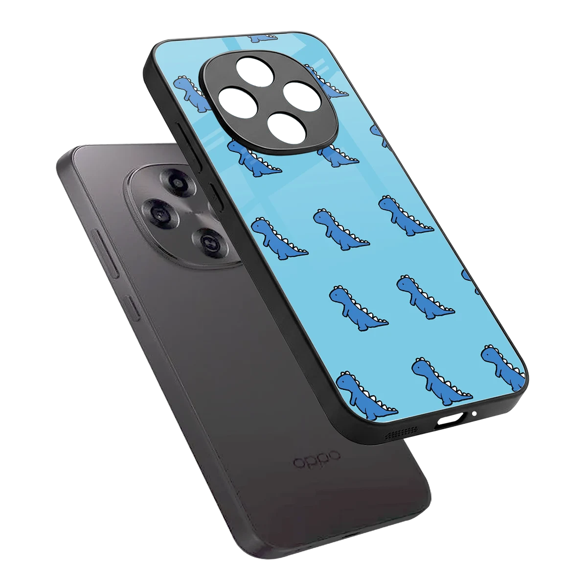 Dino Blue sleek oppo f31 pro 5g cover with tempered glass back and TPU edges
