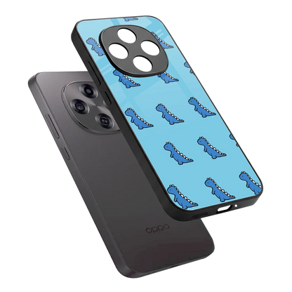 Dino Blue sleek oppo f31 pro 5g cover with tempered glass back and TPU edges