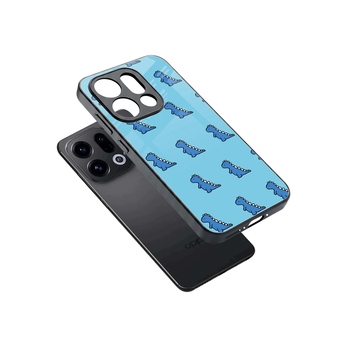 Dino Blue sleek oppo find x9 cover with tempered glass back and TPU edges