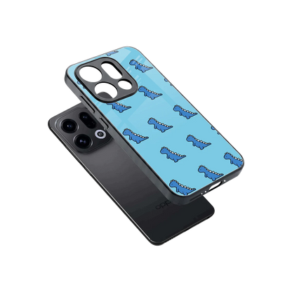 Dino Blue sleek oppo find x9 cover with tempered glass back and TPU edges