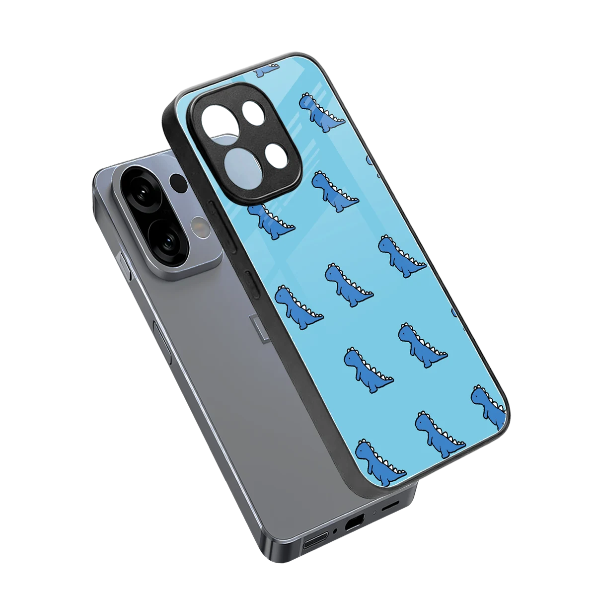 Dino Blue sleek oppo k13 5g cover with tempered glass back and TPU edges