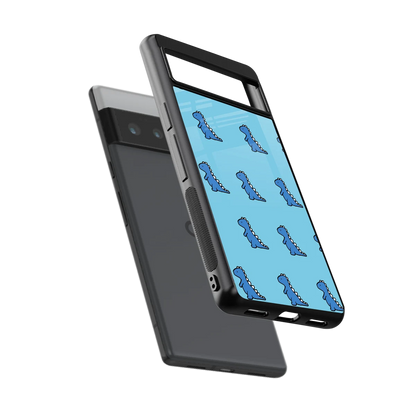 Dino Blue sleek google pixel 6 pro cover with tempered glass back and TPU edges