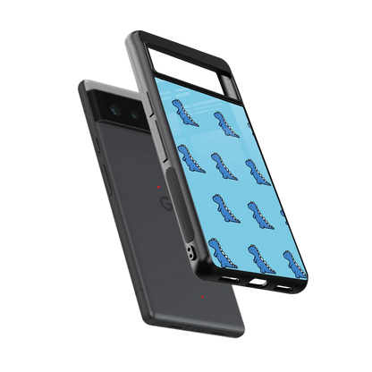 Dino Blue sleek google pixel 6 cover with tempered glass back and TPU edges
