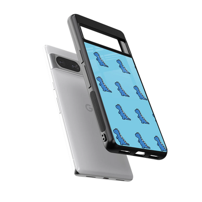Dino Blue sleek google pixel 8 cover with tempered glass back and TPU edges