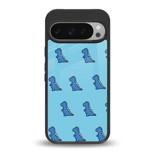 Dino Blue back phone cover | glass case for google pixel 9 pro xl