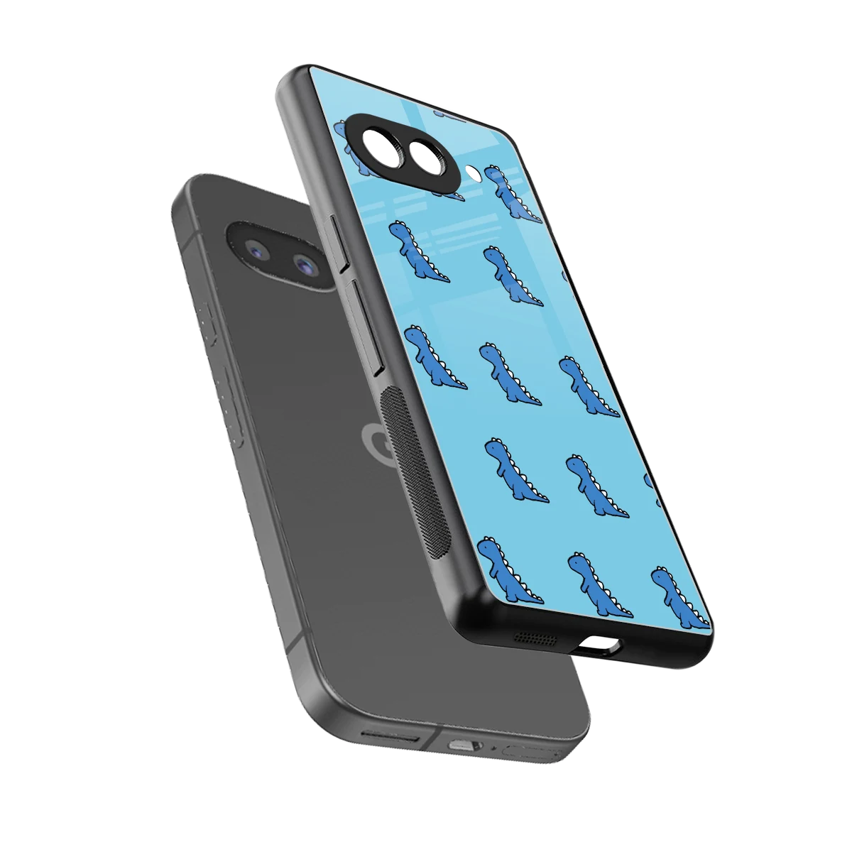 Dino Blue sleek google pixel 10a cover with tempered glass back and TPU edges