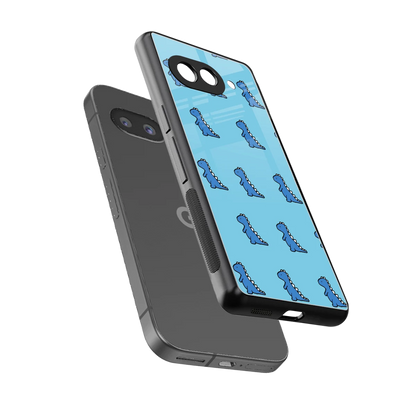 Dino Blue sleek google pixel 10a cover with tempered glass back and TPU edges