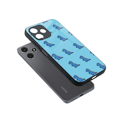 Dino Blue sleek redmi 12 5g cover with tempered glass back and TPU edges