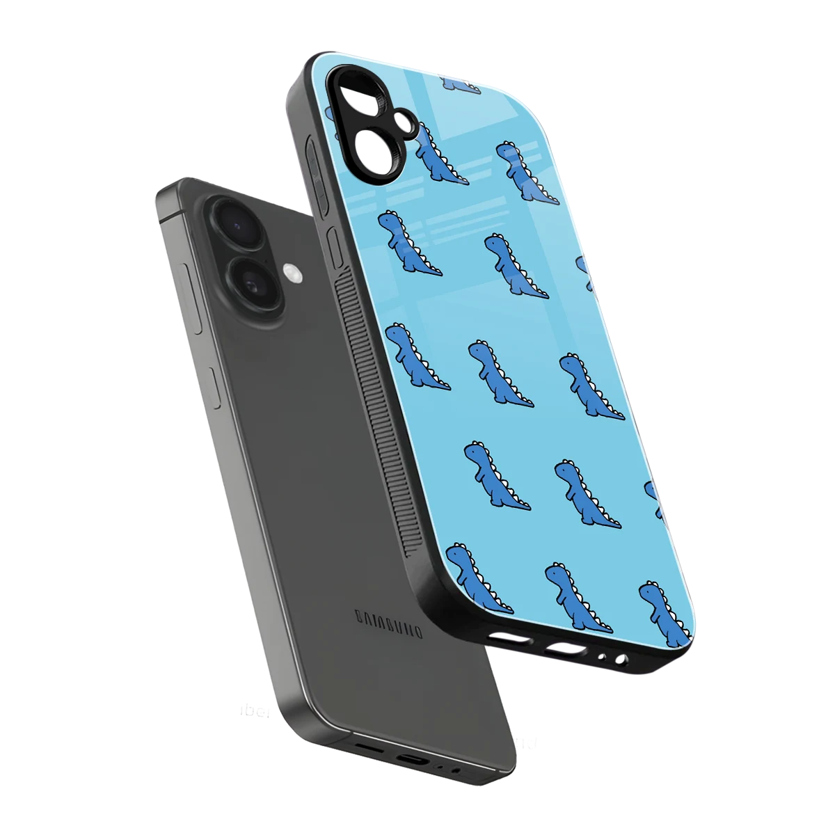 Dino Blue sleek samsung galaxy a06 5g cover with tempered glass back and TPU edges