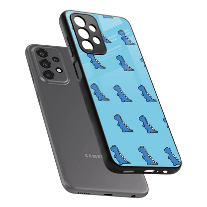 Dino Blue sleek samsung galaxy a23 cover with tempered glass back and TPU edges