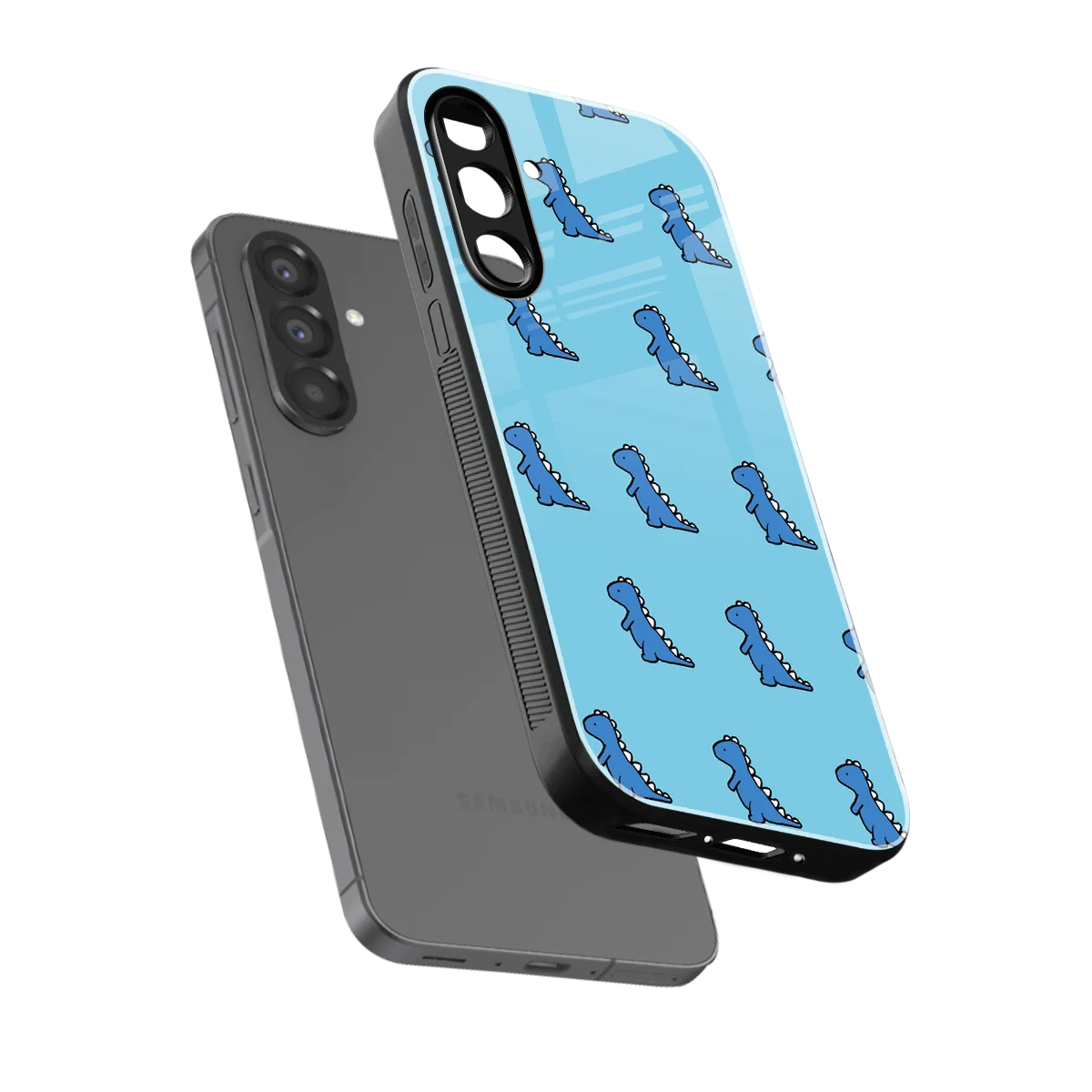 Dino Blue sleek samsung galaxy a37 5g cover with tempered glass back and TPU edges