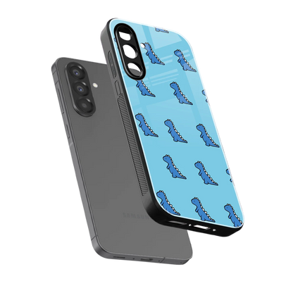 Dino Blue sleek samsung galaxy a37 5g cover with tempered glass back and TPU edges