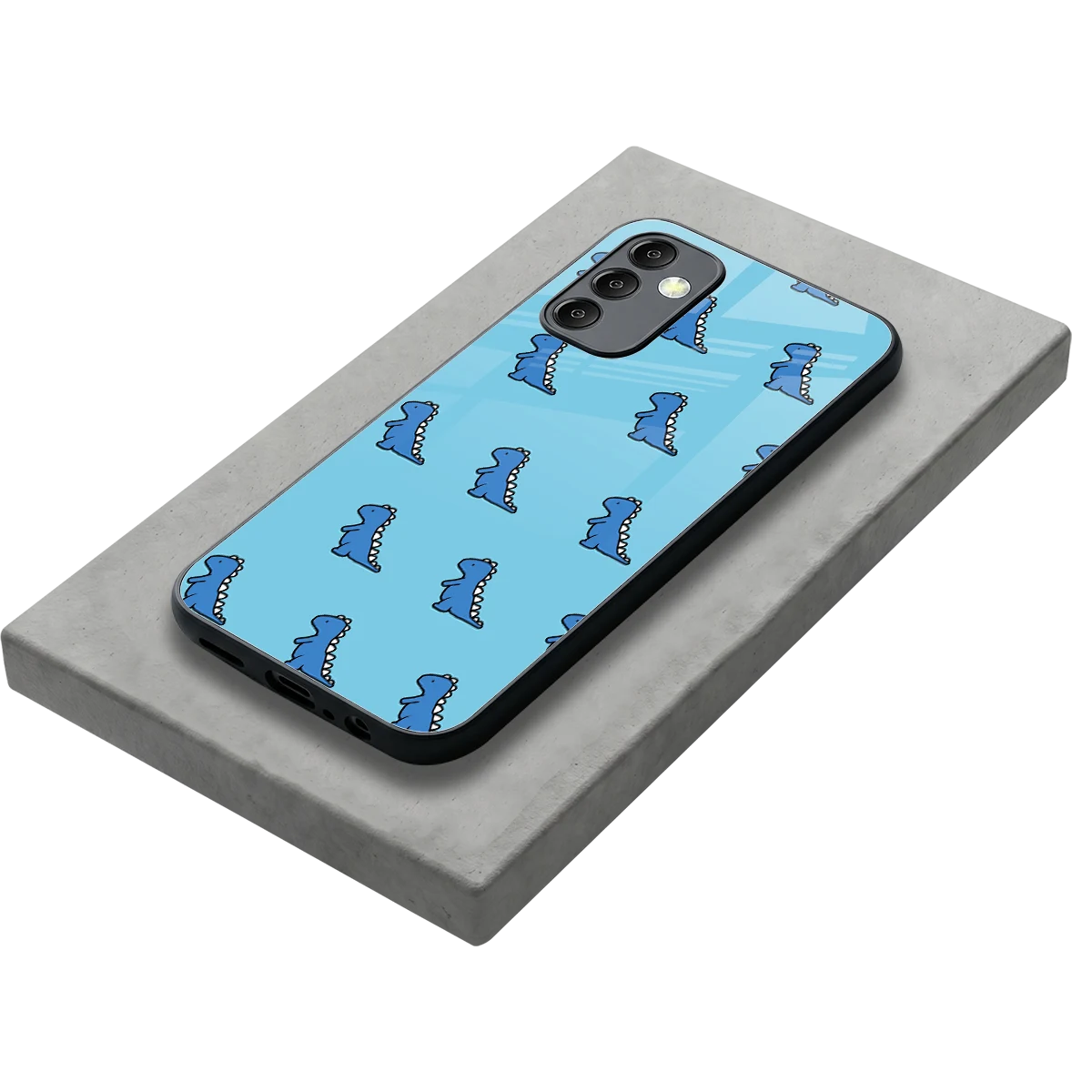 Dino Blue stylish phone case for samsung galaxy m14 5g | glossy glass and slim fit