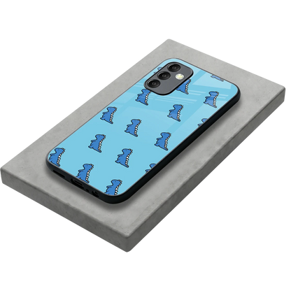 Dino Blue stylish phone case for samsung galaxy m14 5g | glossy glass and slim fit