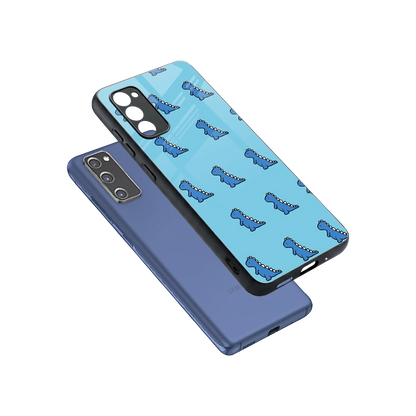 Dino Blue sleek samsung galaxy s20 fe cover with tempered glass back and TPU edges