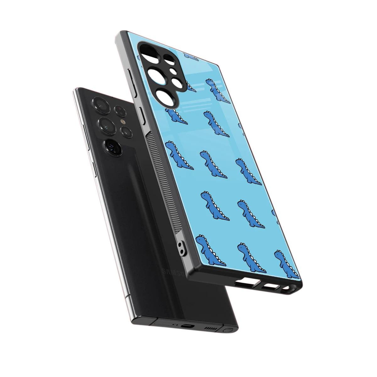 Dino Blue sleek samsung galaxy s23 ultra cover with tempered glass back and TPU edges