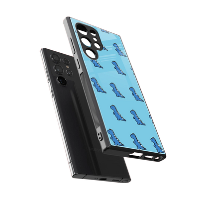 Dino Blue sleek samsung galaxy s23 ultra cover with tempered glass back and TPU edges