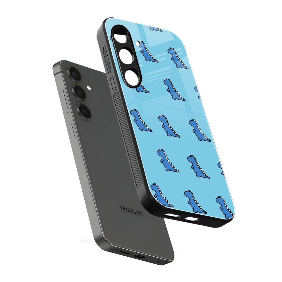 Dino Blue sleek samsung galaxy s24 plus cover with tempered glass back and TPU edges