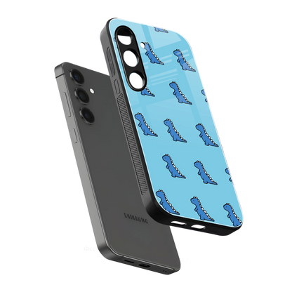 Dino Blue sleek samsung galaxy s24 cover with tempered glass back and TPU edges