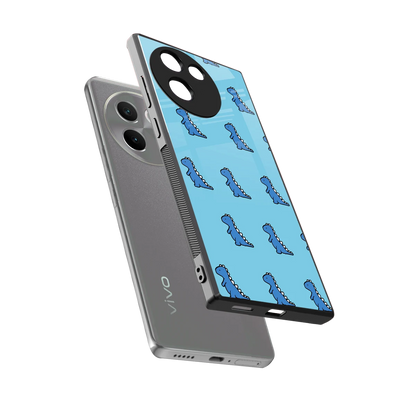 Dino Blue sleek vivo v30e cover with tempered glass back and TPU edges