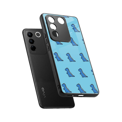 Dino Blue sleek vivo v27 5g cover with tempered glass back and TPU edges