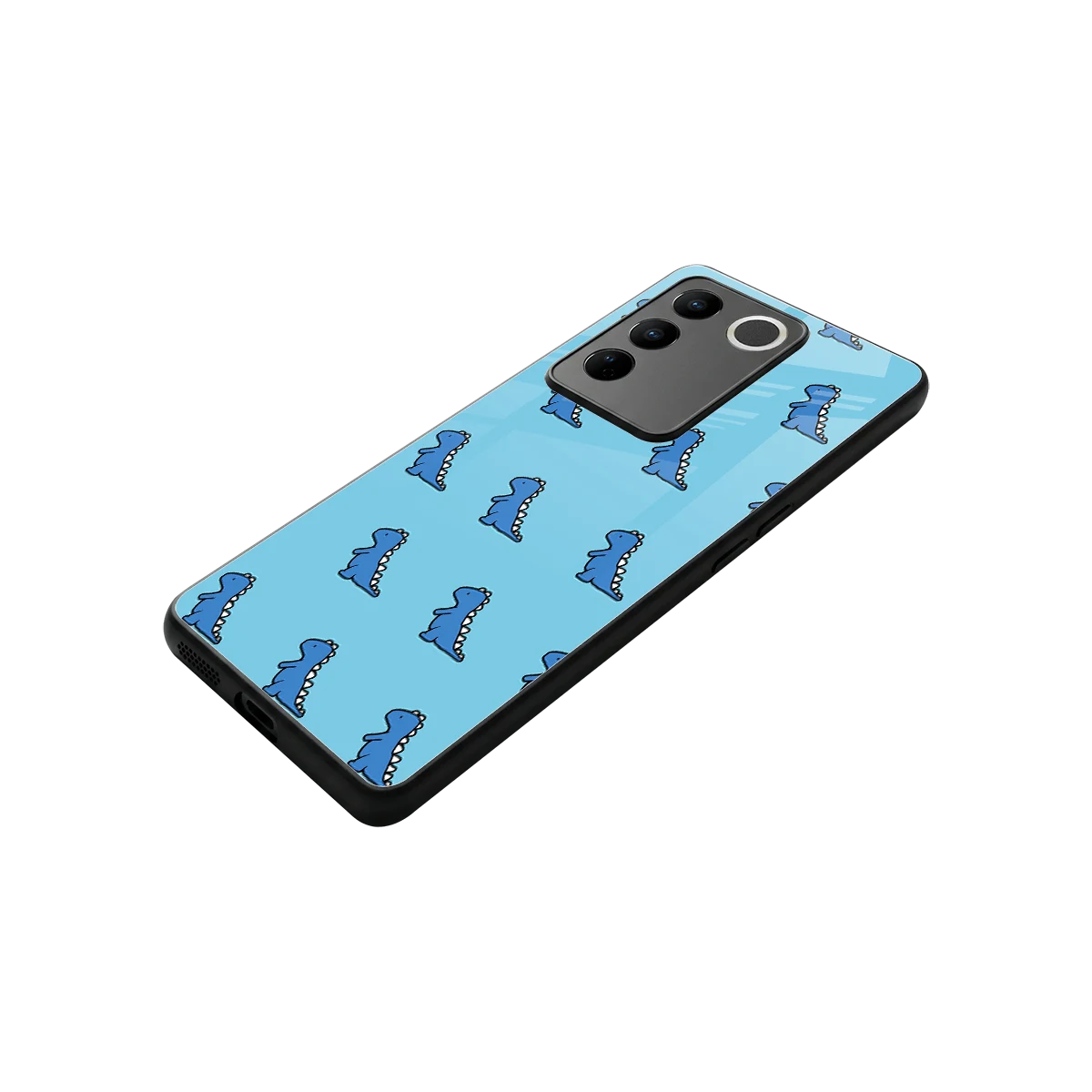 Dino Blue stylish phone case for vivo v27 5g | glossy glass and slim fit