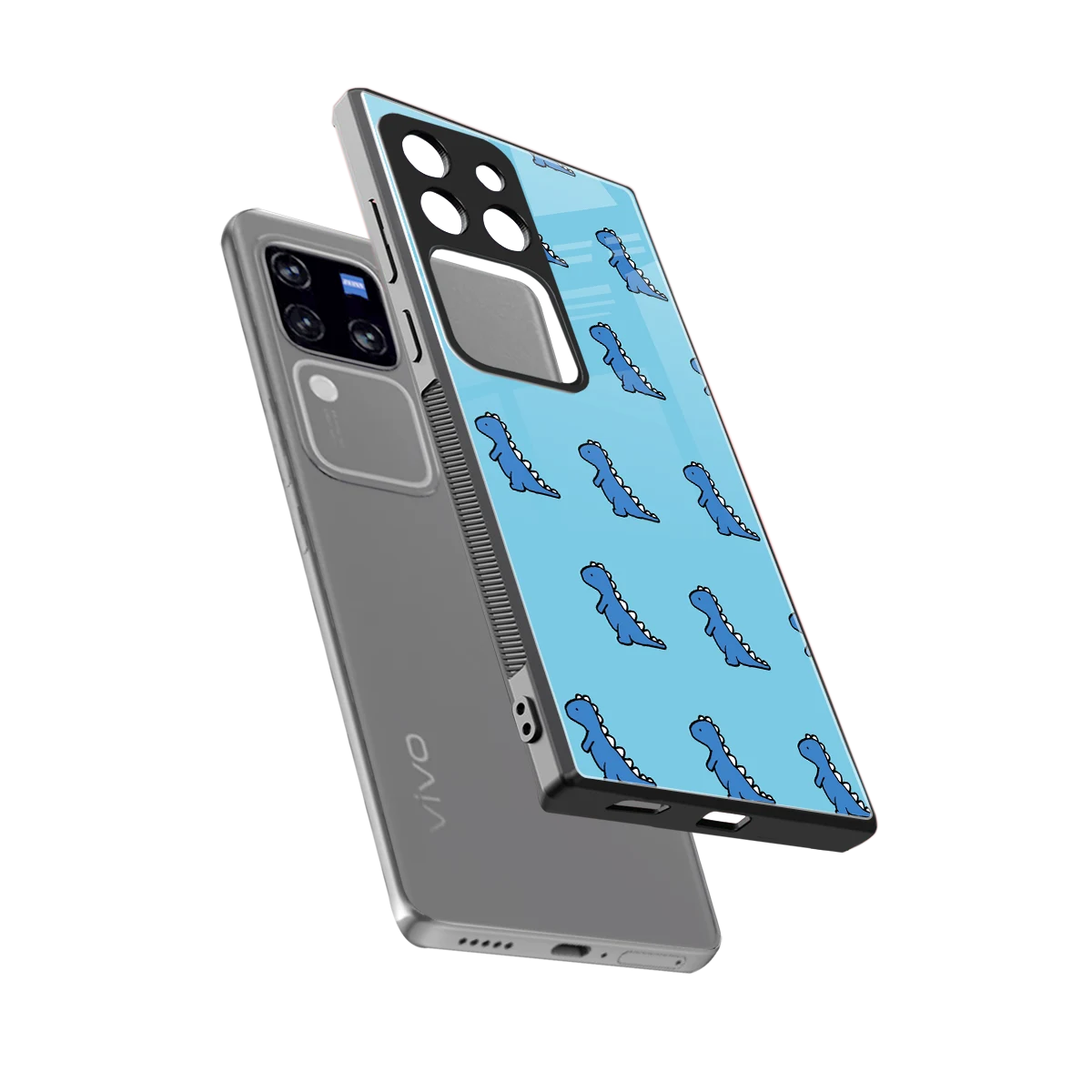 Dino Blue sleekvivo v30 pro cover with tempered glass back and TPU edges