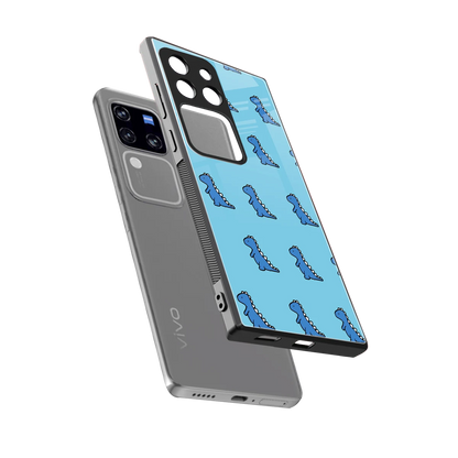 Dino Blue sleekvivo v30 pro cover with tempered glass back and TPU edges