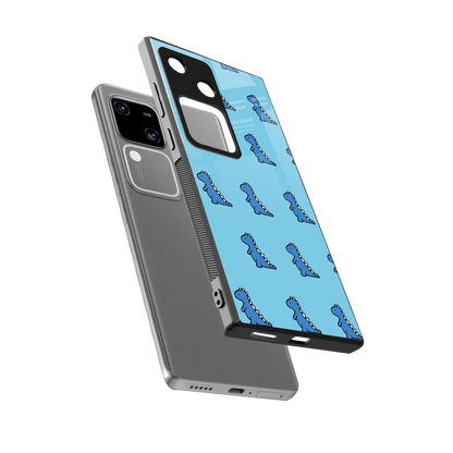 Dino Blue sleek vivo v30 cover with tempered glass back and TPU edges