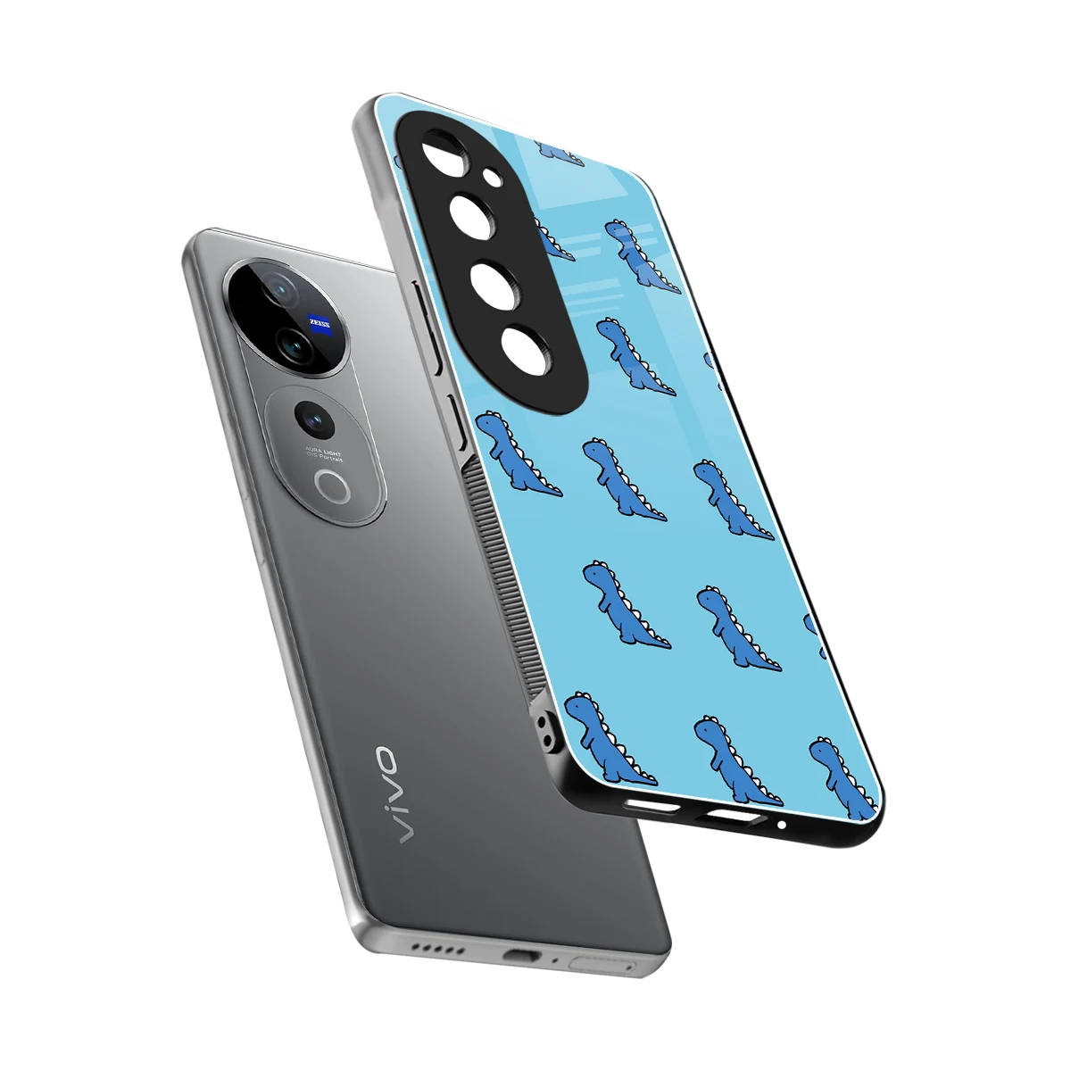 Dino Blue sleek vivo v40 pro cover with tempered glass back and TPU edges