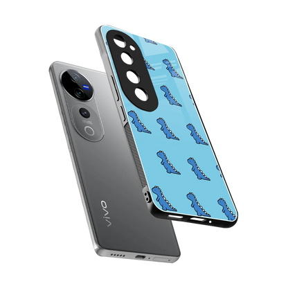 Dino Blue sleek vivo v40 pro cover with tempered glass back and TPU edges