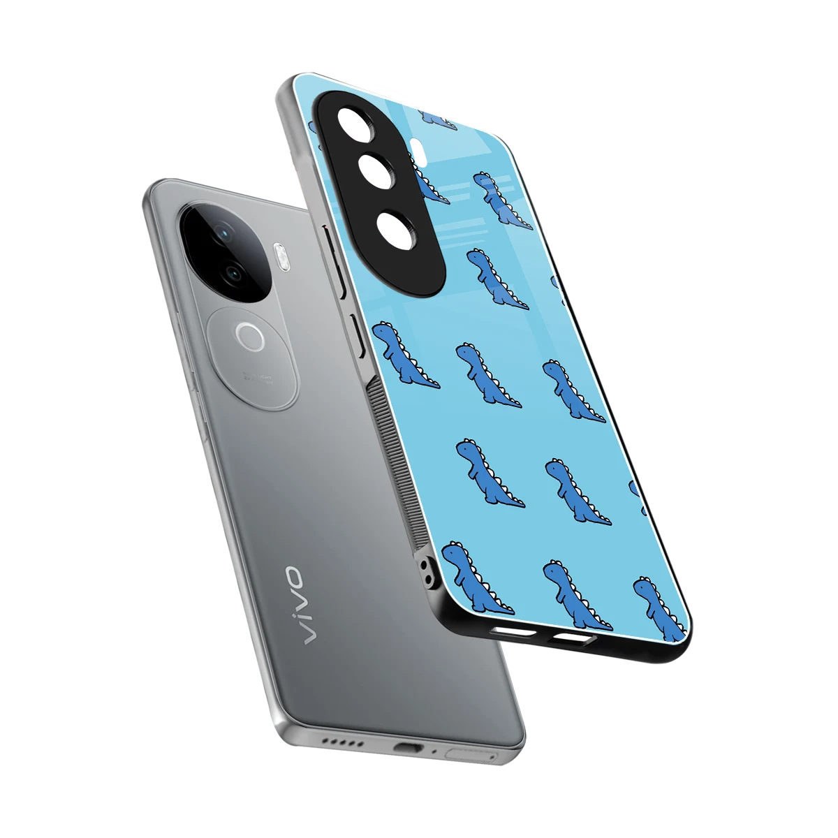Dino Blue sleek vivo v40e cover with tempered glass back and TPU edges