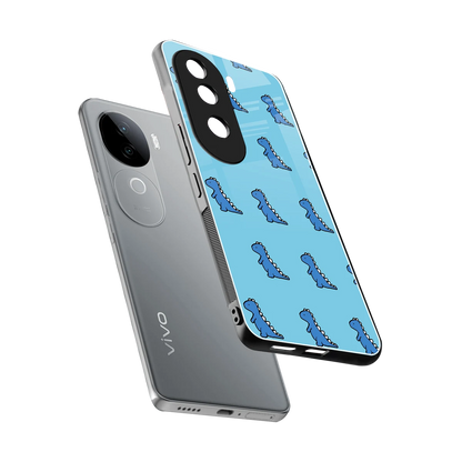 Dino Blue sleek vivo v40e cover with tempered glass back and TPU edges