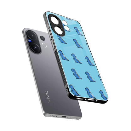 Dino Blue sleek vivo v60 cover with tempered glass back and TPU edges