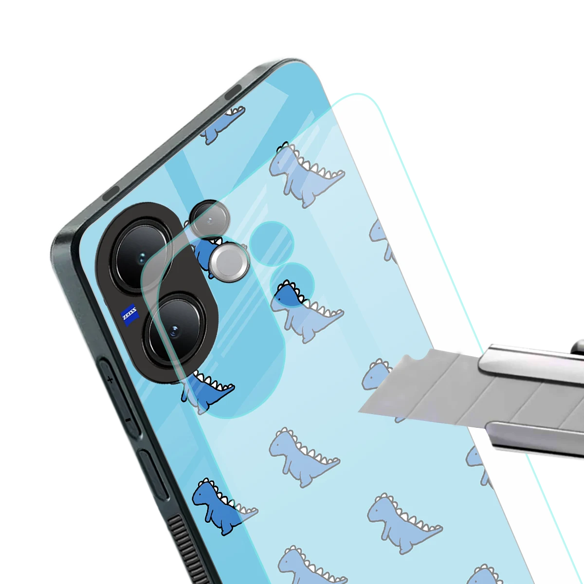 Dino Blue stylish phone case for vivo v60 | glossy glass and slim fit