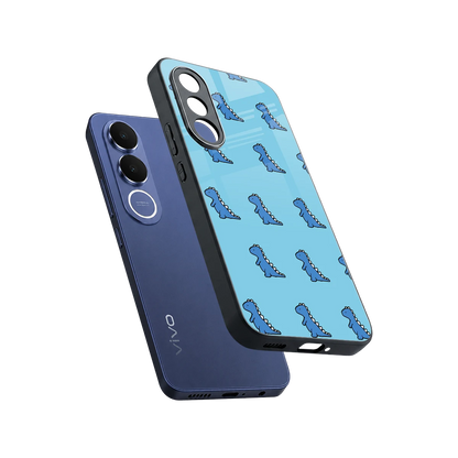 Dino Blue sleek vivo v70 fe cover with tempered glass back and TPU edges
