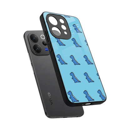 Dino Blue sleek vivo v70 elite cover with tempered glass back and TPU edges