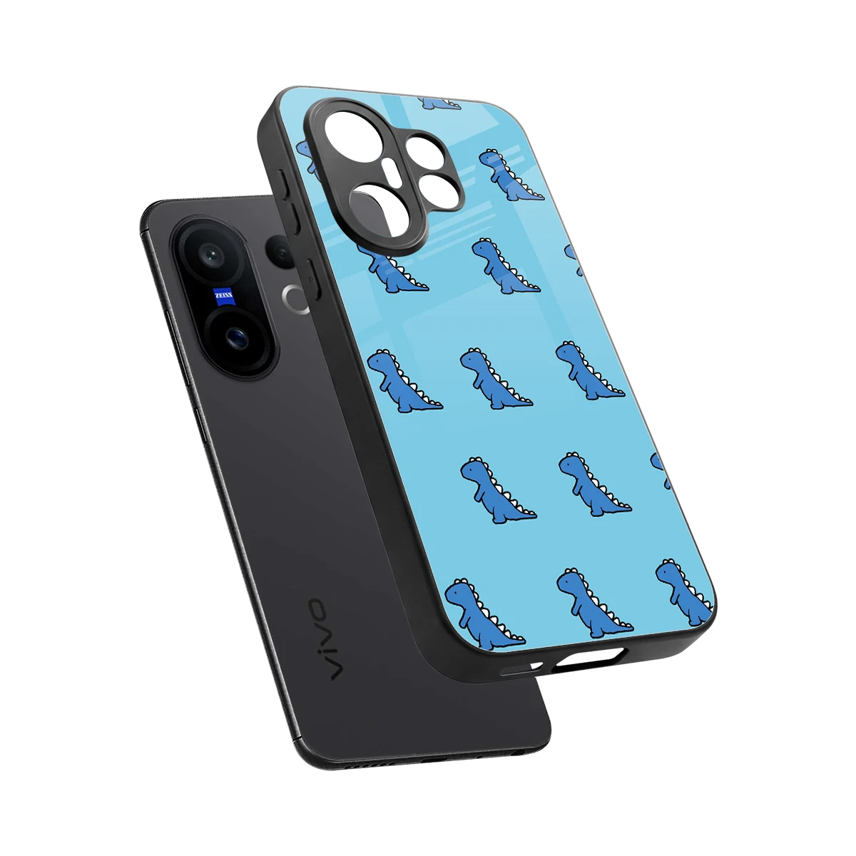 Dino Blue sleek vivo x200 fe cover with tempered glass back and TPU edges