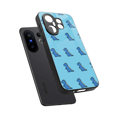 Dino Blue sleek vivo x200 fe cover with tempered glass back and TPU edges