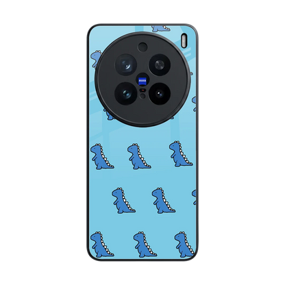 Dino Blue back phone cover | glass case for vivo x200 pro