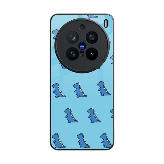 Dino Blue back phone cover | glass case for vivo x200 pro