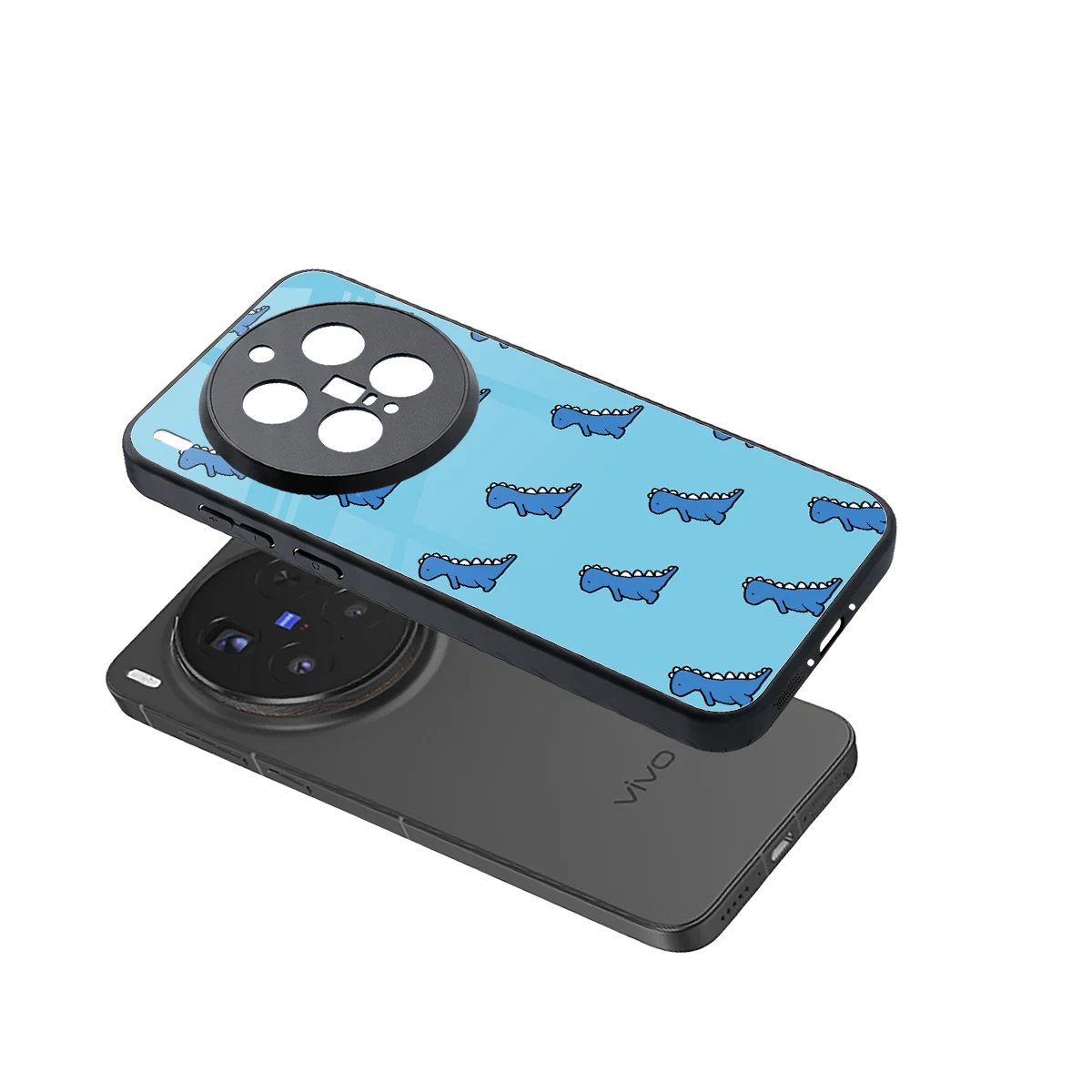 Dino Blue sleek vivo x300 pro cover with tempered glass back and TPU edges