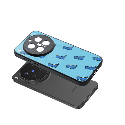 Dino Blue sleek vivo x300 pro cover with tempered glass back and TPU edges