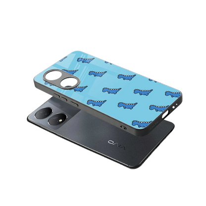 Dino Blue sleek Vivo-y100 cover with tempered glass back and TPU edges