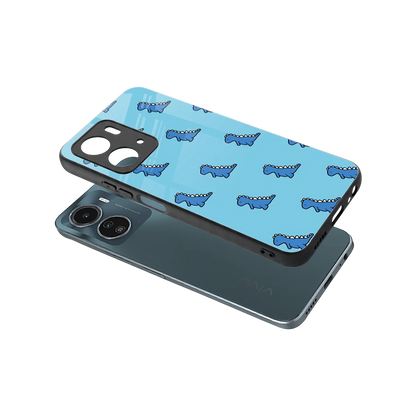 Dino Blue sleek vivo y16 cover with tempered glass back and TPU edges