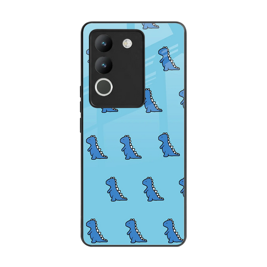 Dino Blue back phone cover | glass case for vivo y200 5g