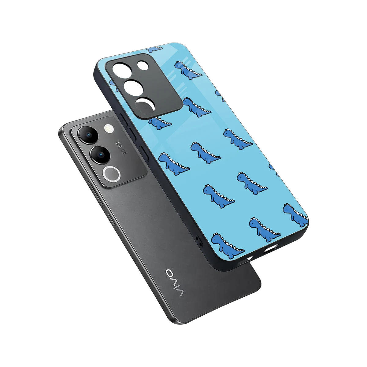 Dino Blue sleek vivo y200 5g cover with tempered glass back and TPU edges